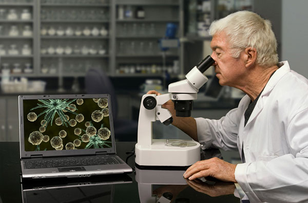 Person Looking Through Microscope
